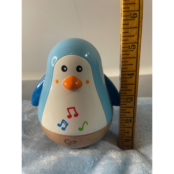 Hape Penguin Musical Wobbler E0331 Blue Wooden Baby Sensory Roly Poly Toy - Picture 4 of 4